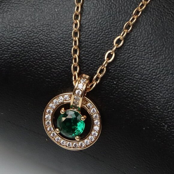 Elegant Rose Gold Necklace with Green Crystal Pendant, XPNL0235 - Picture 1 of 13